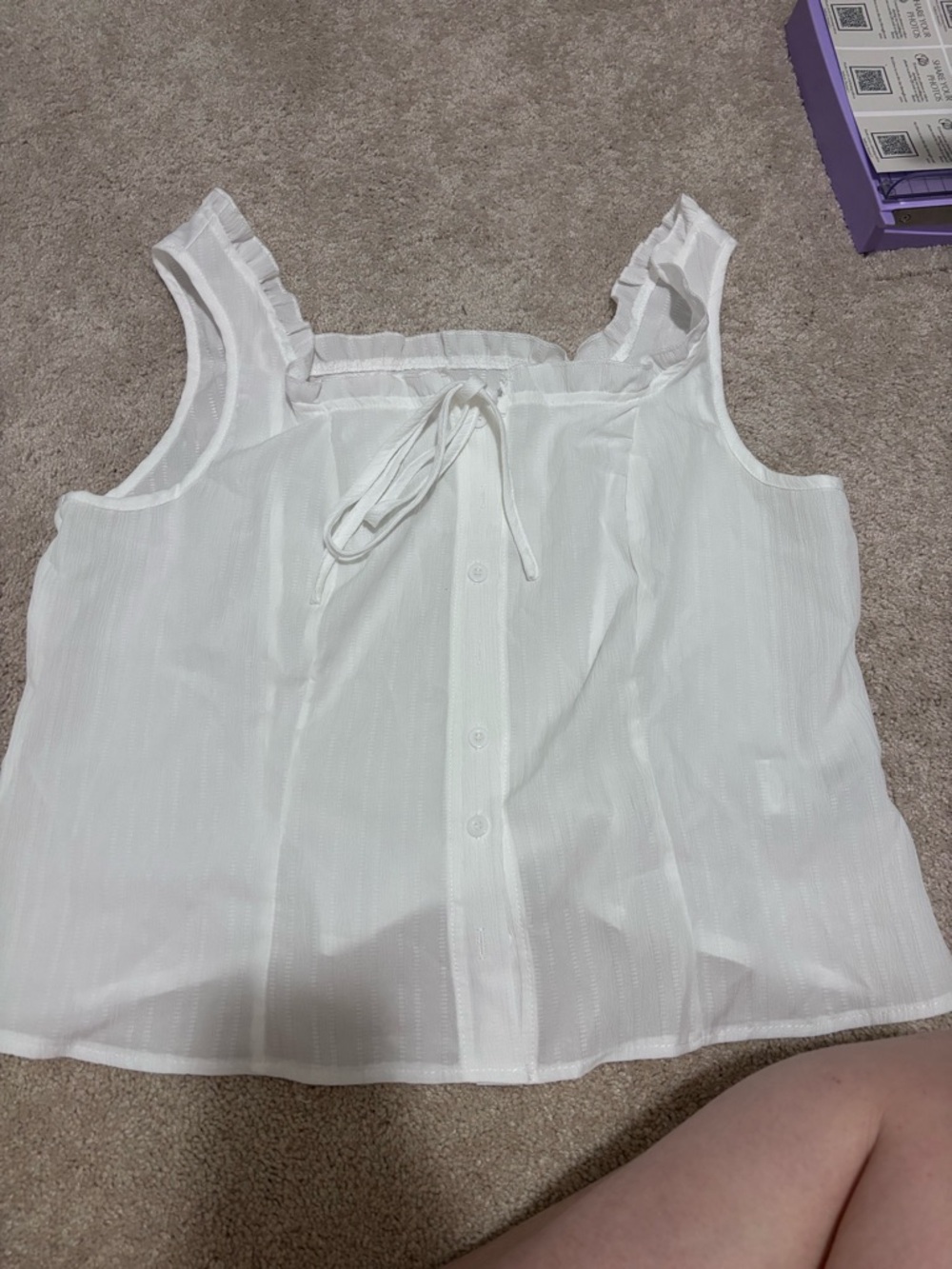 White Ruffle Tie-Front Sleeveless Top